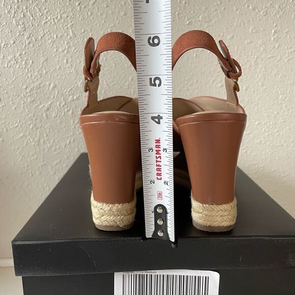 NIB H by Halston Cognac Wedge Suede Sandals Size 7.5M - Picture 8 of 10